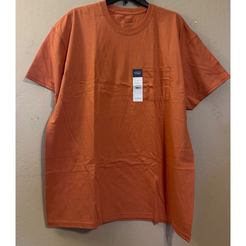 Athletic Works T-Shirt Men XL Orange Casual Loose Fit Pocket Cotton Tee NEW